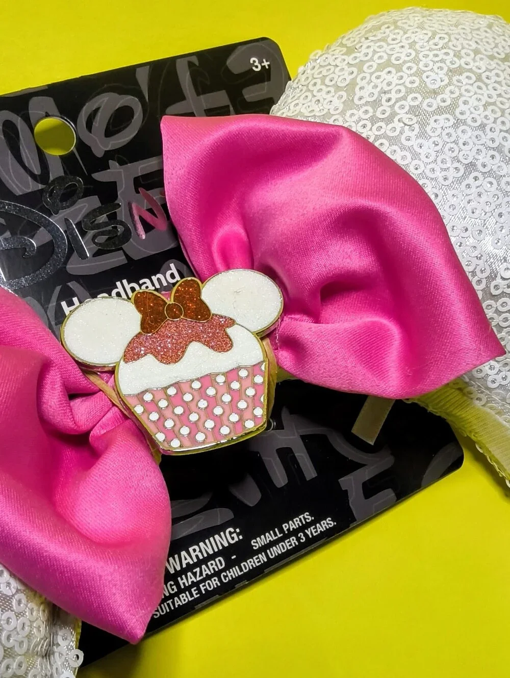 Sequin Minnie Ear Headband with Hot Pink Bow..